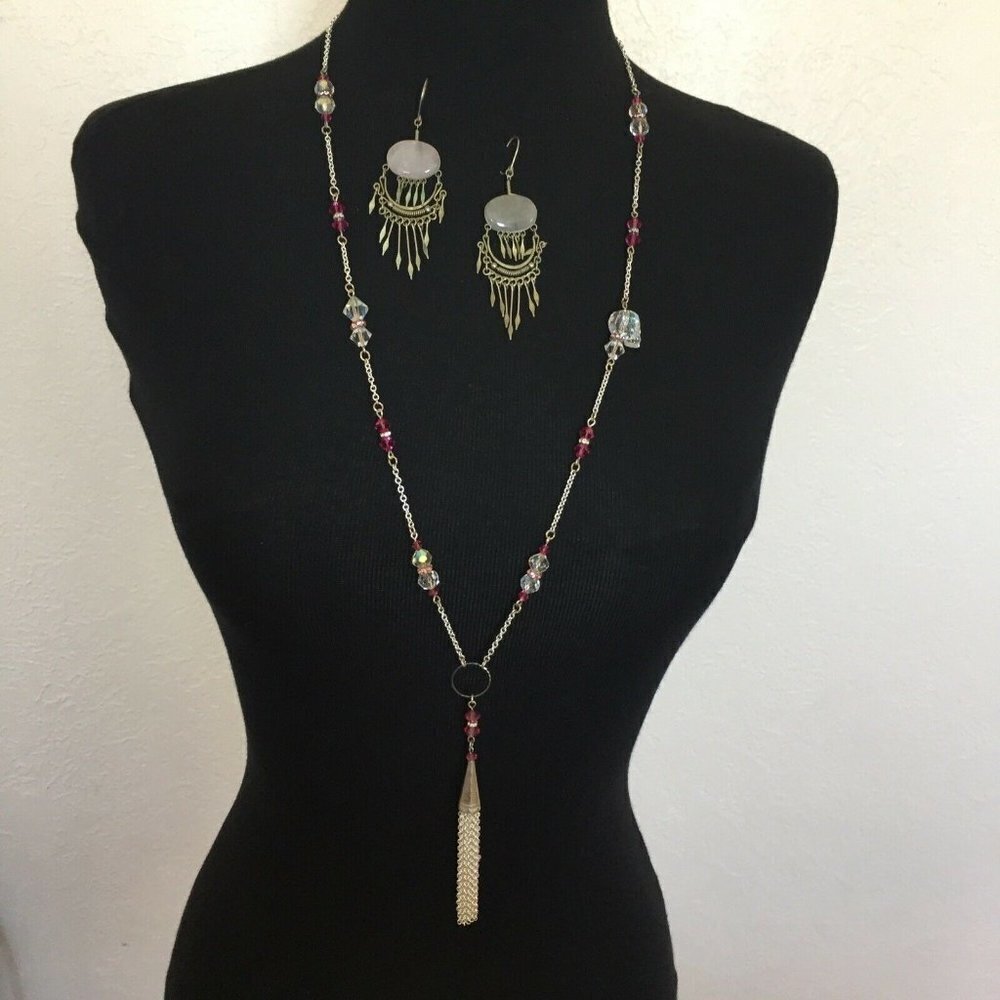 PINK crystal quartz and crystal necklace 30 inches